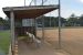 Baseball field dugout view.